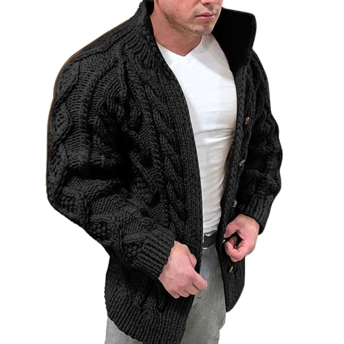 Herren-Strickpullover, dick, warm, Strickjacke, Zopfmuster, Strickjacke, grober Stehkragen, Knopfleiste, Herbst, Winter, lässig, warm, Thermo, einfarbig, Oberbekleidung, Schwarz , M Herren-Strickpullover, dick, warm, Strickjacke, Zopfmuster, Strickjacke, grober Stehkragen, Knopfleiste, Herbst, Winter, lässig, warm, Thermo, einfarbig, Oberbekleidung, Schwarz , M von Generisch
