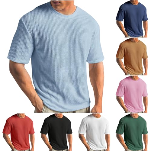 Herren T-Shirt Waffelmuster Kurzarm Baumwolle Rundhals Shirt Lässiges Oberteil für Sommer Freizeit Regular Fit Basic Tshirt Männer Rundhals T-Shirt Herren Herren T-Shirt Waffelmuster Kurzarm Baumwolle Rundhals Shirt Lässiges Oberteil für Sommer Freizeit Regular Fit Basic Tshirt Männer Rundhals T-Shirt Herren von Generisch