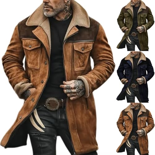 Herren gefüttert Vintage Lederjacke Wildledertasche Plüsch umgekehrter Kragen Freizeitjacke Warm Casual Mantel für Winter Wolle Wintermantel mit Kurze Gefütterte Winterjacke für Männer Herren gefüttert Vintage Lederjacke Wildledertasche Plüsch umgekehrter Kragen Freizeitjacke Warm Casual Mantel für Winter Wolle Wintermantel mit Kurze Gefütterte Winterjacke für Männer von Generisch