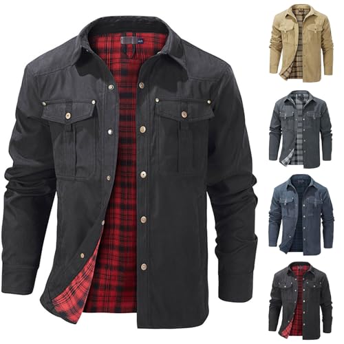 Holzfäller Jacke Gefüttert Herren Kariert 4XL Mit Kapuze Herrenhemd 4XL Mit Kapuze Holzfällerhemd Flanellhemd Rot Slim Fit Schwarz Arbeitshemd 5XL Karo Übergröße Flanell Jacke Hemdjacke von Generisch