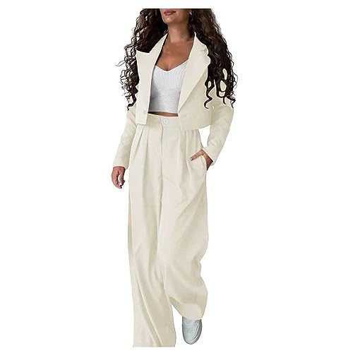 Hosenanzüge Für Damen, Business Modern Elegant Blazer Anzug Set Einfarbig Streetwear Zweiteilig Hosenanzug Anzughose Revers Slim Fit Sportlich Büro Outfit Anzugjacke und Hose Hohe Taille Freizeitanzug von Generisch