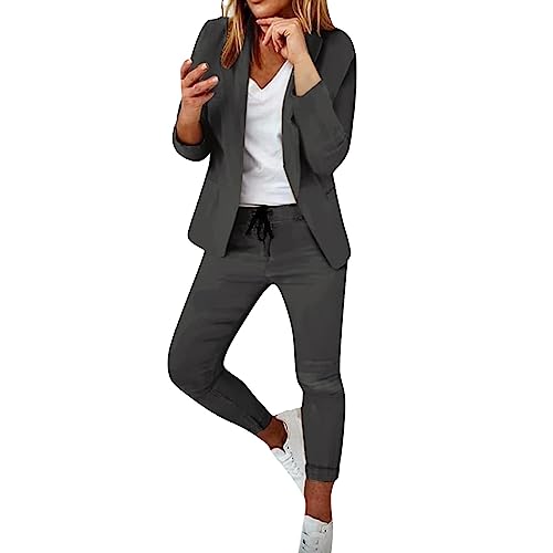 Hosenanzug Damen Business Modern Blazer Anzug Set 2-teilig Revers Slim fit Blazer Anzughose Outfit Sportlich Elegant Büro Outfit Casual Anzugjacke Sommer Freizeitanzug Einfarbig Streetwear von Generisch