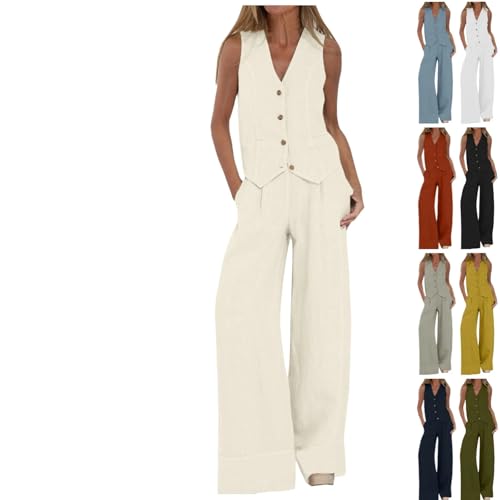 Hosenanzug Damen Elegant Zweiteiliger Business Ärmellos Blazer V-Ausschnitt Weste mit Knopfleiste und Lange Hose 2 Stück Casual Slim Fit Anzug Blazer Hosen Office 2-teilig Set Einfarbig Outfit Sets Hosenanzug Damen Elegant Zweiteiliger Business Ärmellos Blazer V-Ausschnitt Weste mit Knopfleiste und Lange Hose 2 Stück Casual Slim Fit Anzug Blazer Hosen Office 2-teilig Set Einfarbig Outfit Sets von Generisch