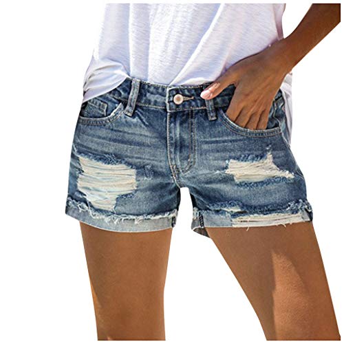 Generisch Jeans Shorts Damen Knielang Zerrissen Sommer Sexy Frauen Kurze Hose Denim Stretch Grosse Grössen Casual Lose Jeansshorts High Waist Shorts Bermuda Übergröße Strandshorts Hot pants von Generisch