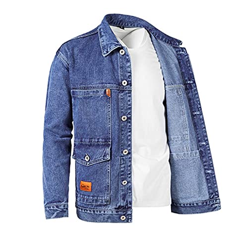Jeansjacke für Herren, einfarbig, Knopftaschen, langärmelig, übergroß, Motorradmantel, lässig, locker, weich, Strickjacken, Alltag, Streetwear, Mode, M-4XL, 01 blau, M Jeansjacke für Herren, einfarbig, Knopftaschen, langärmelig, übergroß, Motorradmantel, lässig, locker, weich, Strickjacken, Alltag, Streetwear, Mode, M-4XL, 01 blau, M von Generisch