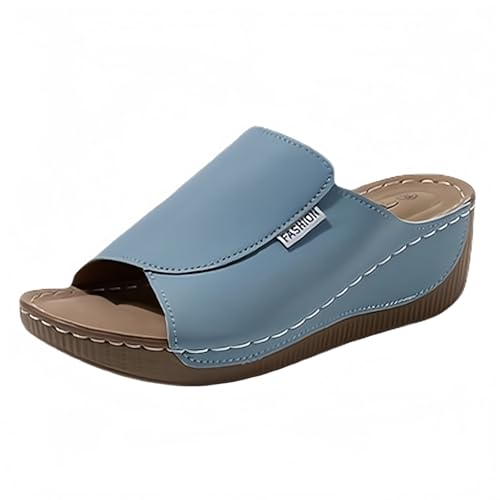 Keilsandalen für Damen, Plateau-Mule, Fischmund, offener Zehenbereich, einfarbig, atmungsaktiv, Leder, Schlupfsandalen, rutschfest, Sommer, Strand, Hausschuh, leicht, bequem, Himmelblau8, 39.5 EU Keilsandalen für Damen, Plateau-Mule, Fischmund, offener Zehenbereich, einfarbig, atmungsaktiv, Leder, Schlupfsandalen, rutschfest, Sommer, Strand, Hausschuh, leicht, bequem, Himmelblau8, 39.5 EU von Generisch