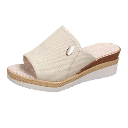 Keilsandalen für Damen, Plateau-Pantoletten, Espadrilles, Clogs, Fischmaul, offener Zehenbereich, Pantoletten, Segeltuch, Clogs, Schlupfsandalen, rutschfest, leicht, Sommer, Walking-Sandalen Keilsandalen für Damen, Plateau-Pantoletten, Espadrilles, Clogs, Fischmaul, offener Zehenbereich, Pantoletten, Segeltuch, Clogs, Schlupfsandalen, rutschfest, leicht, Sommer, Walking-Sandalen von Generisch