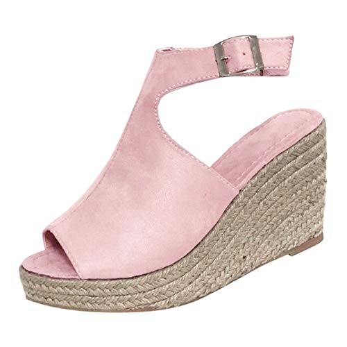 Keilsandalen mit mittelhohem Absatz für Damen, Slingback-Plateau-Sandalen, Knöchelriemen, Sommerschuhe, offener Zehenbereich, Fischmund, Retro, Damenschuhe, elegant, stilvoll, Espadrille-Sandalen mit von Generisch