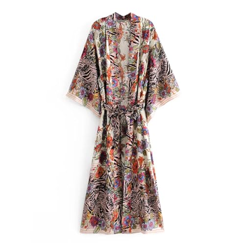 Kimono, Bademantel, V-Ausschnitt, Blumenmuster, Fledermausärmel, Strandkleid, Bikini-Vertuschung, Mehrfarbig, 42 Kimono, Bademantel, V-Ausschnitt, Blumenmuster, Fledermausärmel, Strandkleid, Bikini-Vertuschung, Mehrfarbig, 42 von Generisch