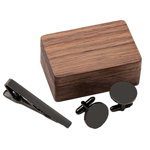 Klassische Manschettenknöpfe und Krawattenklammer Set mit Walnuss-Box, ideales Hochzeitsgeschenk für Bräutigam und Trauzeugen Klassische Manschettenknöpfe und Krawattenklammer Set mit Walnuss-Box, ideales Hochzeitsgeschenk für Bräutigam und Trauzeugen von Generisch