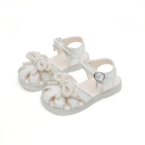 Kleine Mädchen Sommer Strandsandalen Sandalen Kinder Elegant Sommer Schuhe Für Mädchen Barfußsandale Geschlossene Strandschuhe Bequeme Freizeitschuhe-Sommerschuhe (Silver, 31 Little Child) von Generisch