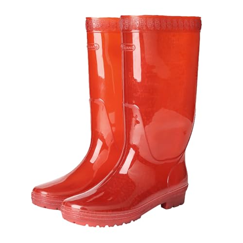 Kniehohe Herrenstiefel für Herren, hohe Gummistiefel, wasserdicht, leicht, Regenstiefel, Outdoor, Schlamm, rutschfeste Schuhe, Wasserschuhe, Garten-Gummistiefel, leicht zu reinigen, rot, 42 1/3 EU von Generisch