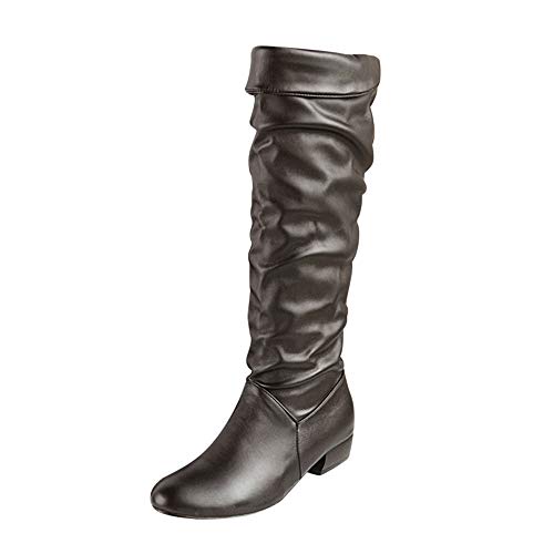 Kniehohe Stiefel für Damen, einfarbig, niedriger Absatz, flache Stiefelette, hohe Oberseite, Ritterstiefel, Leder, Oberwärme für den Winter, Blockabsatz, klassisch, leicht, Zwickel, Reitstiefel, von Generisch