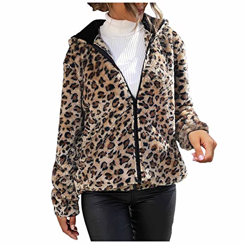 Kunstfellmantel für Damen, durchgehender Reißverschluss, Jacke, Strickjacke, Herbst und Winter, wendbar, Plüsch-Kapuzenjacke, Leopardenmuster, Jacken mit Taschen, Reißverschluss, 01 x Kaffee, XL Kunstfellmantel für Damen, durchgehender Reißverschluss, Jacke, Strickjacke, Herbst und Winter, wendbar, Plüsch-Kapuzenjacke, Leopardenmuster, Jacken mit Taschen, Reißverschluss, 01 x Kaffee, XL von Generisch