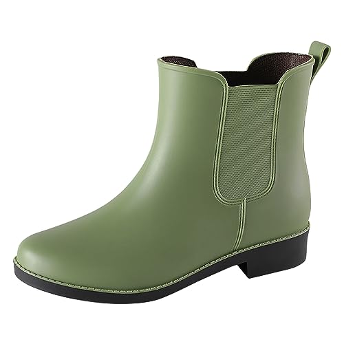 Kurze Gummistiefel Damen: Kurz Winddicht Leicht Weitschaft Reitstiefel Regenstiefel Bequem Frühling Wasserdicht Elegant Regenstiefeletten Gartenschuhe Ankle Wellies Rutschfest Chelsea Boots von Generisch