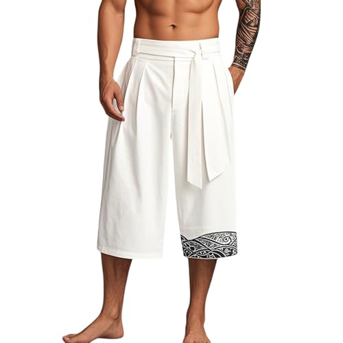 Kurze Taro Hose, Japanische Hose Taro Herren Kurze, Traditionelle Leinen Shorts Kordelzug Capri Hose Leinenhose Leichte Komforthose Sommerhose Gerades Bein 7/8 Hosen Baggy Strandshorts Weiße L Kurze Taro Hose, Japanische Hose Taro Herren Kurze, Traditionelle Leinen Shorts Kordelzug Capri Hose Leinenhose Leichte Komforthose Sommerhose Gerades Bein 7/8 Hosen Baggy Strandshorts Weiße L von Generisch