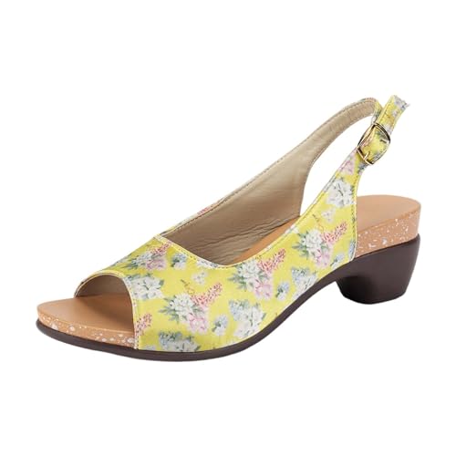 Lässige seitliche hohle Gürtelschnalle, geneigter Absatz, römische Schuhe, Sommermode, Damen-Sandalen Damenschuhe Stiefeletten Hochwertig (Yellow, 38) von Generisch