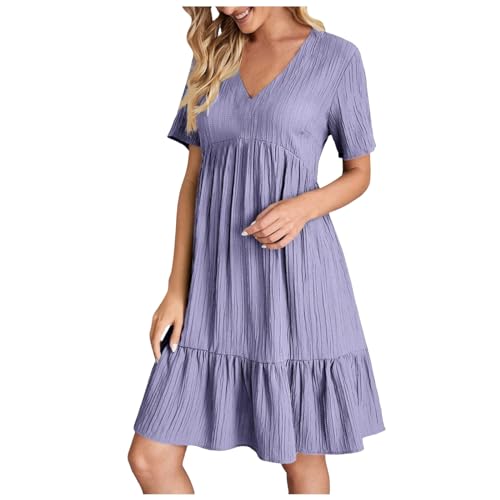 Langes Sommerkleid Damen Elegant, Sommerkleid Damen Knielang A Linie Kleid Bauch Kaschieren V Ausschnitt Leicht Kurzarm Rüschenkleid Strandkleid Tunikakleid Curvy Lockeres Blusenkleid, Lila, XL Langes Sommerkleid Damen Elegant, Sommerkleid Damen Knielang A Linie Kleid Bauch Kaschieren V Ausschnitt Leicht Kurzarm Rüschenkleid Strandkleid Tunikakleid Curvy Lockeres Blusenkleid, Lila, XL von Generisch