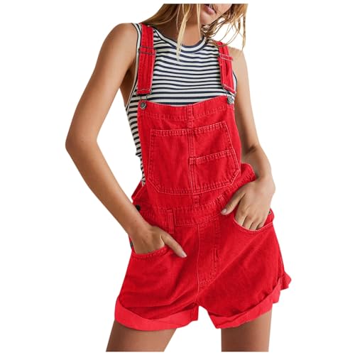 Latzhose Damen Sommer Jeans Kurz Jeanslatzhose Schnallenriemen Verstellbare Riemen Cargo Shorts Trägerhose Denim mit Taschen Rot M Latzhose Damen Sommer Jeans Kurz Jeanslatzhose Schnallenriemen Verstellbare Riemen Cargo Shorts Trägerhose Denim mit Taschen Rot M von Generisch