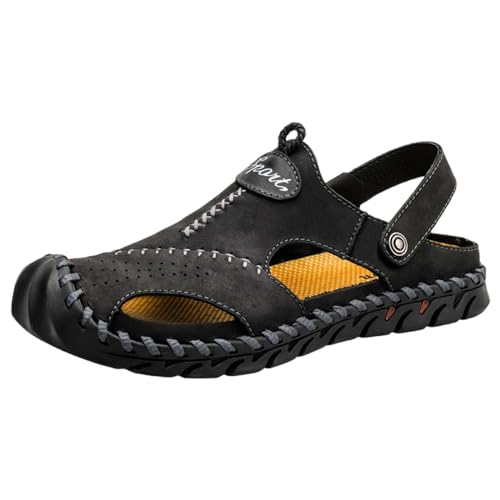 Leder-Sandalen für Herren, handgefertigt, für Sport, Sommer, Strand, Pantoffeln, Schieben, Outdoor, Remote-Hausschuhe, Sandalen, Herren-Schlupfschuhe, Schwarz , 5.5 UK 3X-Narrow von Generisch