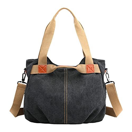 Lederhandtasche Damen Schwarz Arbeitstasche Retro Eine Schulter Umhängetasche frauen Große Kapazität Handtasche frauen Einfache Vielseitige Leinwand Damen Handtasche Mittelgross Tote (Black,One Size) Lederhandtasche Damen Schwarz Arbeitstasche Retro Eine Schulter Umhängetasche frauen Große Kapazität Handtasche frauen Einfache Vielseitige Leinwand Damen Handtasche Mittelgross Tote (Black,One Size) von Generisch