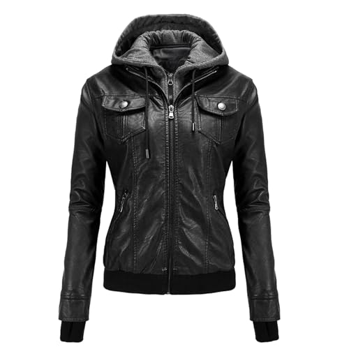 Lederjacke Damen, Lederjacke Damen Kunstleder Jacke Damen Lederjacke Mit Kapuzen Große Größen Kapuzenjacke Langarm Motorrad Jacke Winterjacke Slim Fit Hoodie Mantel Streetwear Mit Reißverschluss Tasch Lederjacke Damen, Lederjacke Damen Kunstleder Jacke Damen Lederjacke Mit Kapuzen Große Größen Kapuzenjacke Langarm Motorrad Jacke Winterjacke Slim Fit Hoodie Mantel Streetwear Mit Reißverschluss Tasch von Generisch