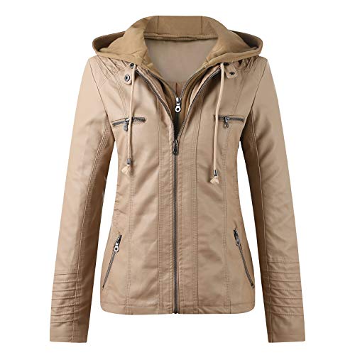 Lederjacke Damen Kunstleder Jacke Damen Lederjacke mit Kapuzen Große Größen Herbst Winter Langarm Motorrad Jacke Winterjacke Slim Fit Hoodie Mantel Streetwear mit Reißverschluss Tasche Lederjacke Damen Kunstleder Jacke Damen Lederjacke mit Kapuzen Große Größen Herbst Winter Langarm Motorrad Jacke Winterjacke Slim Fit Hoodie Mantel Streetwear mit Reißverschluss Tasche von Generisch