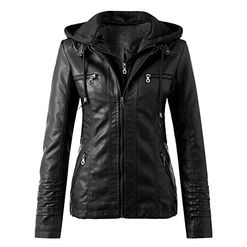 Lederjacke Damen Schwarz Mantel Damen Fruehling, Kapuzen Kunstleder Lederjacke Frauen Jacke mit Reißverschluss Motorradjacke Bikerjacke Kapuzenjacke Übergangsjacke Ladies Oberbekleidung Lederjacke Damen Schwarz Mantel Damen Fruehling, Kapuzen Kunstleder Lederjacke Frauen Jacke mit Reißverschluss Motorradjacke Bikerjacke Kapuzenjacke Übergangsjacke Ladies Oberbekleidung von Generisch