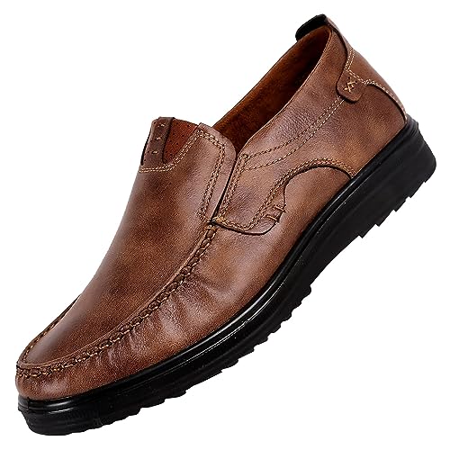 Lederschuhe Herren Sommer | Bootsschuhe Herren Leder Ohne Schnürung Mokassins rutschfest Schlupfschuhe Bequem Segelschuhe Klassischer Oxford Schuhe Atmungsaktive Freizeitschuhe Abriebfest Halbschuhe von Generisch