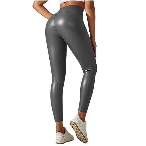 Leggings in Lederoptik für Damen, nahtlos, Fitness-Leggings, Scrunch-Bum-Leggings, butterweich, hohe Taille, zierlich, Sport, dünne Lederhose, dehnbar, lässiges Outfit, 3 Grau, XL Leggings in Lederoptik für Damen, nahtlos, Fitness-Leggings, Scrunch-Bum-Leggings, butterweich, hohe Taille, zierlich, Sport, dünne Lederhose, dehnbar, lässiges Outfit, 3 Grau, XL von Generisch