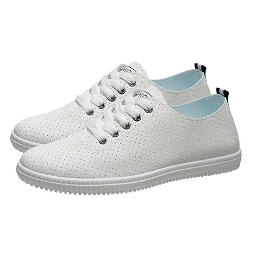 Leichte Mesh Sneaker Damen, Sportschuhe Damen Leder, Laufschuhe Atmungsaktiv Freizeitschuhe Leichtgewichts Einfarbige Fitnessschuhe Weichen Sohle Walkingschuhe Flache Sohle Halbschuhe von Generisch