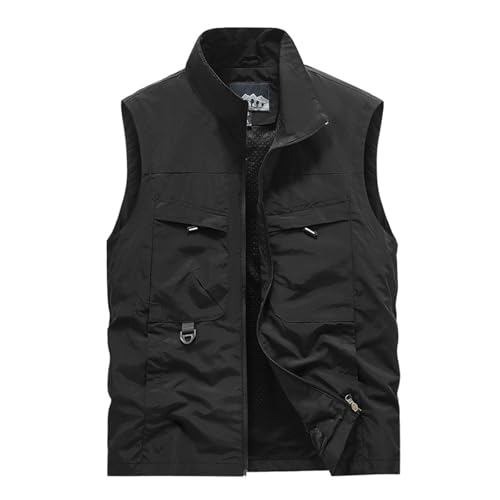 Leichte Outdoor-Wanderweste für Herren, ärmellos, Reißverschluss, wasserdicht, mehrere Taschen, atmungsaktives Netzfutter, winddichte taktische Weste, Schwarz , 4XL Leichte Outdoor-Wanderweste für Herren, ärmellos, Reißverschluss, wasserdicht, mehrere Taschen, atmungsaktives Netzfutter, winddichte taktische Weste, Schwarz , 4XL von Generisch