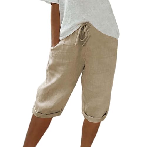 Leinenhose Damen,Kurze Hosen,Damen Baumwolle Leinen Shorts Freizeit Bermuda Kurze Hose Knielange High Waist Bequeme Sommershorts Mit Taschen Loose Fit Strandhose Outdoorhose Leinenhose Damen,Kurze Hosen,Damen Baumwolle Leinen Shorts Freizeit Bermuda Kurze Hose Knielange High Waist Bequeme Sommershorts Mit Taschen Loose Fit Strandhose Outdoorhose von Generisch
