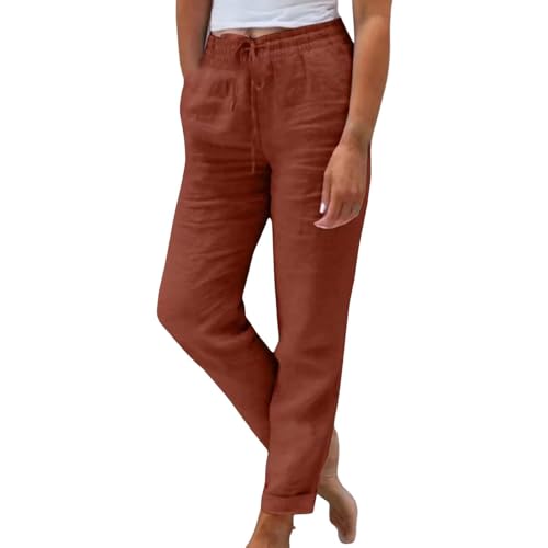 Leinenhose Damen Sommer Leinen Lang Baumwolle Hose Casual Leicht Sommerhose Einfarbig Loose Fit Stoffhose Freizeithose Strandhose Palazzo Hose für Frauen mit Tunnelzug und Taschen Rot,XXL Leinenhose Damen Sommer Leinen Lang Baumwolle Hose Casual Leicht Sommerhose Einfarbig Loose Fit Stoffhose Freizeithose Strandhose Palazzo Hose für Frauen mit Tunnelzug und Taschen Rot,XXL von Generisch
