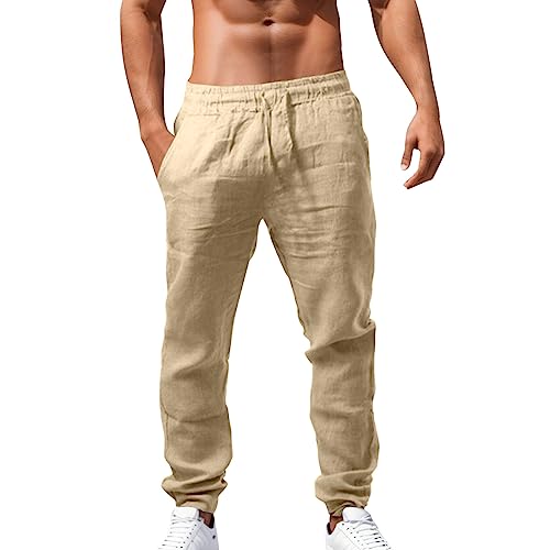 Leinenhose für Herren Loose Leinen Hose mit Kordelzug Taschen Sommer Leinen Hose Weich Atmubgsaktiven Sporthose Straight Leg Leinenhose Bequeme Casual Streetwear Leinenhose für Herren Loose Leinen Hose mit Kordelzug Taschen Sommer Leinen Hose Weich Atmubgsaktiven Sporthose Straight Leg Leinenhose Bequeme Casual Streetwear von Generisch