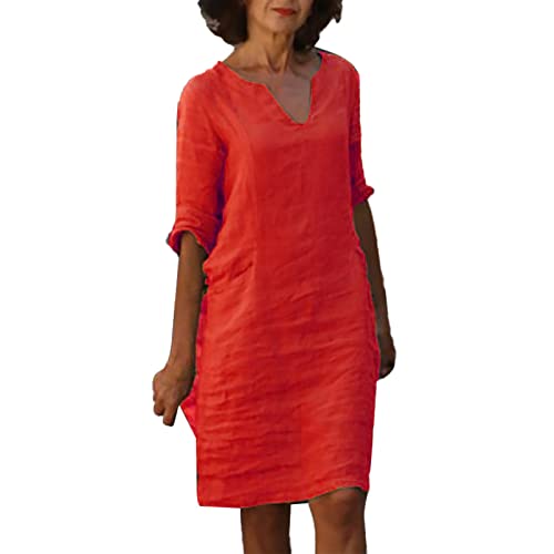 Leinenkleid Damen Sommer V-Ausschnitt Kurzarm Sommerkleid Knielang Leinenkleider Baumwolle Leinen Blusenkleid Vintage Einfarbig Freizeitkleid A-Linie Strandkleider Große Größen Luftige Leinen Kleid Leinenkleid Damen Sommer V-Ausschnitt Kurzarm Sommerkleid Knielang Leinenkleider Baumwolle Leinen Blusenkleid Vintage Einfarbig Freizeitkleid A-Linie Strandkleider Große Größen Luftige Leinen Kleid von Generisch