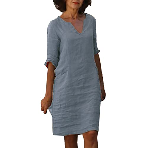 Leinenkleid Damen Sommer V-Ausschnitt Kurzarm Sommerkleid Knielang Leinenkleider Baumwolle Leinen Blusenkleid Vintage Einfarbig Freizeitkleid A-Linie Strandkleider Große Größen Luftige Leinen Kleid Leinenkleid Damen Sommer V-Ausschnitt Kurzarm Sommerkleid Knielang Leinenkleider Baumwolle Leinen Blusenkleid Vintage Einfarbig Freizeitkleid A-Linie Strandkleider Große Größen Luftige Leinen Kleid von Generisch
