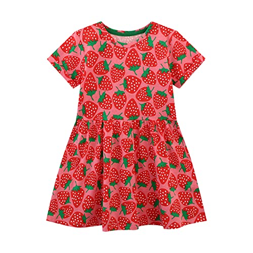 Mädchen Kleidung 128 Sommer Kinderkleidung Rock Wind Mädchen Erdbeerkleid Gestrickte Baumwolle Cartoon Druck Prinzessin Kleid Mädchen Weihnachten (Watermelon Red, 7 Years) von Generisch