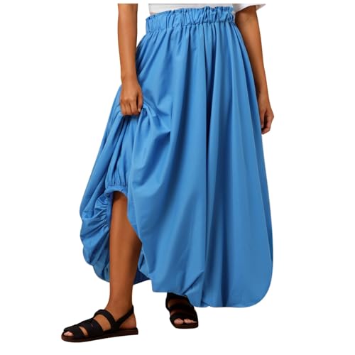 Maxirock für Damen, Maxirock, elastische Taille, Aline, langer Puffrock, Rüschensaum, Ballonröcke, Sommer, blau, L Maxirock für Damen, Maxirock, elastische Taille, Aline, langer Puffrock, Rüschensaum, Ballonröcke, Sommer, blau, L von Generisch