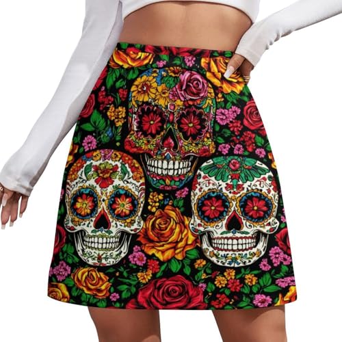 Mexikanischer Sugar Skulls and Roses Damen-Sommerrock, lässig, kurz, elastisch, hohe Taille, A-Linie, Bleistiftrock, Stil 9-10, Einheitsgröße Mexikanischer Sugar Skulls and Roses Damen-Sommerrock, lässig, kurz, elastisch, hohe Taille, A-Linie, Bleistiftrock, Stil 9-10, Einheitsgröße von Generisch