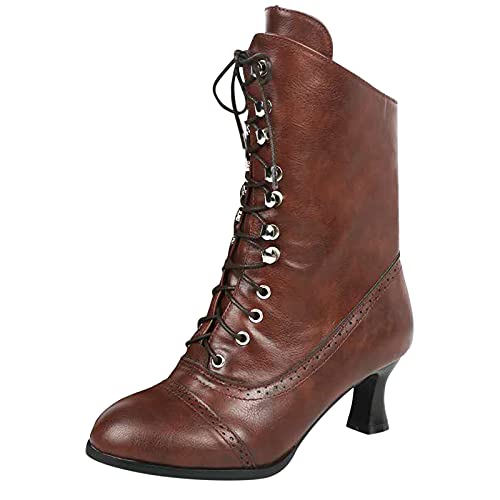 Militärstiefel für Damen, hohe Over-Knöchelschuhe, nützliche klobige Sohle, ausgeprägtes Profilmuster für gute Traktion, abgenutztes Leder, Keilabsatz, Kampfschuhe für Damen, Punk-Rock-Stiefel, braun, von Generisch