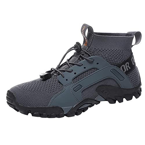 Mode Sommer und Männer Turnschuhe Wanderschuhe rutschfeste Sohle Mesh Atmungsaktive Elastische Schnürung Mitteloberteil Sportschuhe Fitness Herren High Tops (Grey, 41) von Generisch