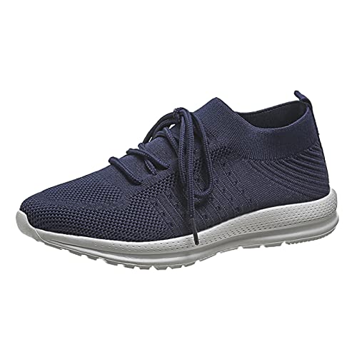 Modische Damen-Sportschuhe, einfarbig, Netzstoff, atmungsaktiv, zum Schnüren, weiche Unterseite, flach, lässig, sportlich, Arbeitsschuhe für Damen, navy, 39.5 EU von Generisch