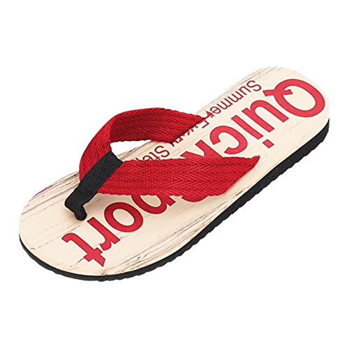 Modische Flip-Flops für Frühling und Sommer, flache Unterseite, leicht, rutschfest, Holzmaserung, lässig, Strand, bequemer Tanga, rot, 42 1/3 EU von Generisch