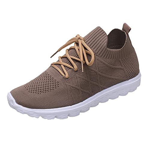 Modische Sommerschuhe für Damen, Seakers, Netzstoff, atmungsaktiv, Schnürung, bequem, lässig, gestreift, Wasserschuhe, braun, 38.5 EU von Generisch