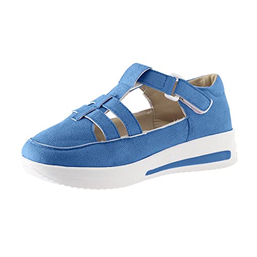 Modische einfarbige Damen-Schuhe, ausgehöhlt, mit Hakenschlaufe, dicke Sohle, Freizeitschuhe, Arbeitsschuhe, Walking-Schuhe, blau, 37.5 EU von Generisch