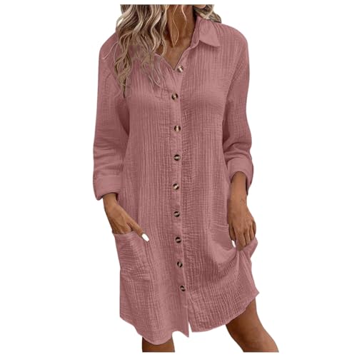 Musselin Kleid Damen Falten Leinen Kleider Revers Style Freizeit Kleid mit Taschen Luftige Sommerkleid Long Knopfleiste Knielang Strandkleid Einfarbig Komfortabel Boho Blusenkleid Musselin Kleid Damen Falten Leinen Kleider Revers Style Freizeit Kleid mit Taschen Luftige Sommerkleid Long Knopfleiste Knielang Strandkleid Einfarbig Komfortabel Boho Blusenkleid von Generisch