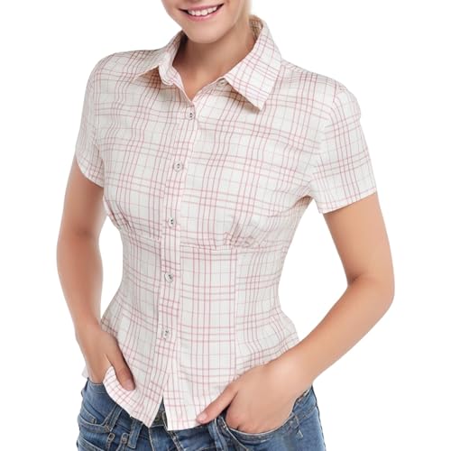 Oktoberfest Bluse gr 50 Damen, Damen Bluse Trachtenbluse Jasmin rot/Weiss kariert traditionelle taillierte Trachten mit Stehkragen & Herzknöpfen Kurzarm Moderne bayrische Rosa L Oktoberfest Bluse gr 50 Damen, Damen Bluse Trachtenbluse Jasmin rot/Weiss kariert traditionelle taillierte Trachten mit Stehkragen & Herzknöpfen Kurzarm Moderne bayrische Rosa L von Generisch