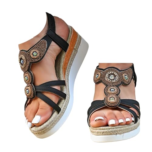 Orthopädische Keilsandalen für Damen, Sommer, Boho, offener Zehenbereich, Knöchelriemen, Espadrilles, Plateau, Strandsandalen, Schlupfschuhe, Wanderschuhe, schwarz 2, 38.5 EU Orthopädische Keilsandalen für Damen, Sommer, Boho, offener Zehenbereich, Knöchelriemen, Espadrilles, Plateau, Strandsandalen, Schlupfschuhe, Wanderschuhe, schwarz 2, 38.5 EU von Generisch