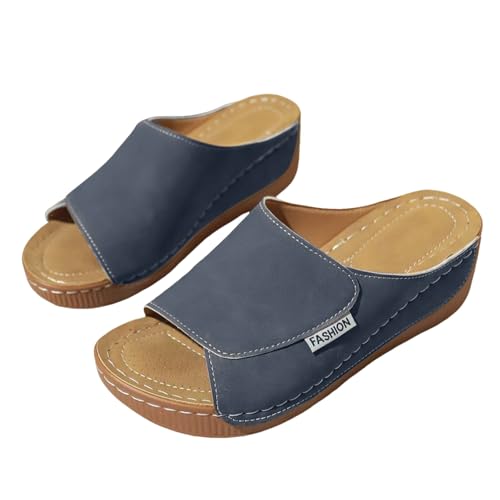 Orthopädische Schuhe für Damen, mit Fußgewölbeunterstützung, Keilsandalen, Kunstleder, Plateau-Slider, offener Zehenbereich, rückenfrei, Fischmund, bequeme Strandsandalen, dunkelblau, 40.5 EU Orthopädische Schuhe für Damen, mit Fußgewölbeunterstützung, Keilsandalen, Kunstleder, Plateau-Slider, offener Zehenbereich, rückenfrei, Fischmund, bequeme Strandsandalen, dunkelblau, 40.5 EU von Generisch